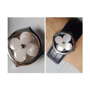 Honora .925 Sterling MOTHER of PEARL CHERRY BLOSSOM Pendant & Leather Bracelet